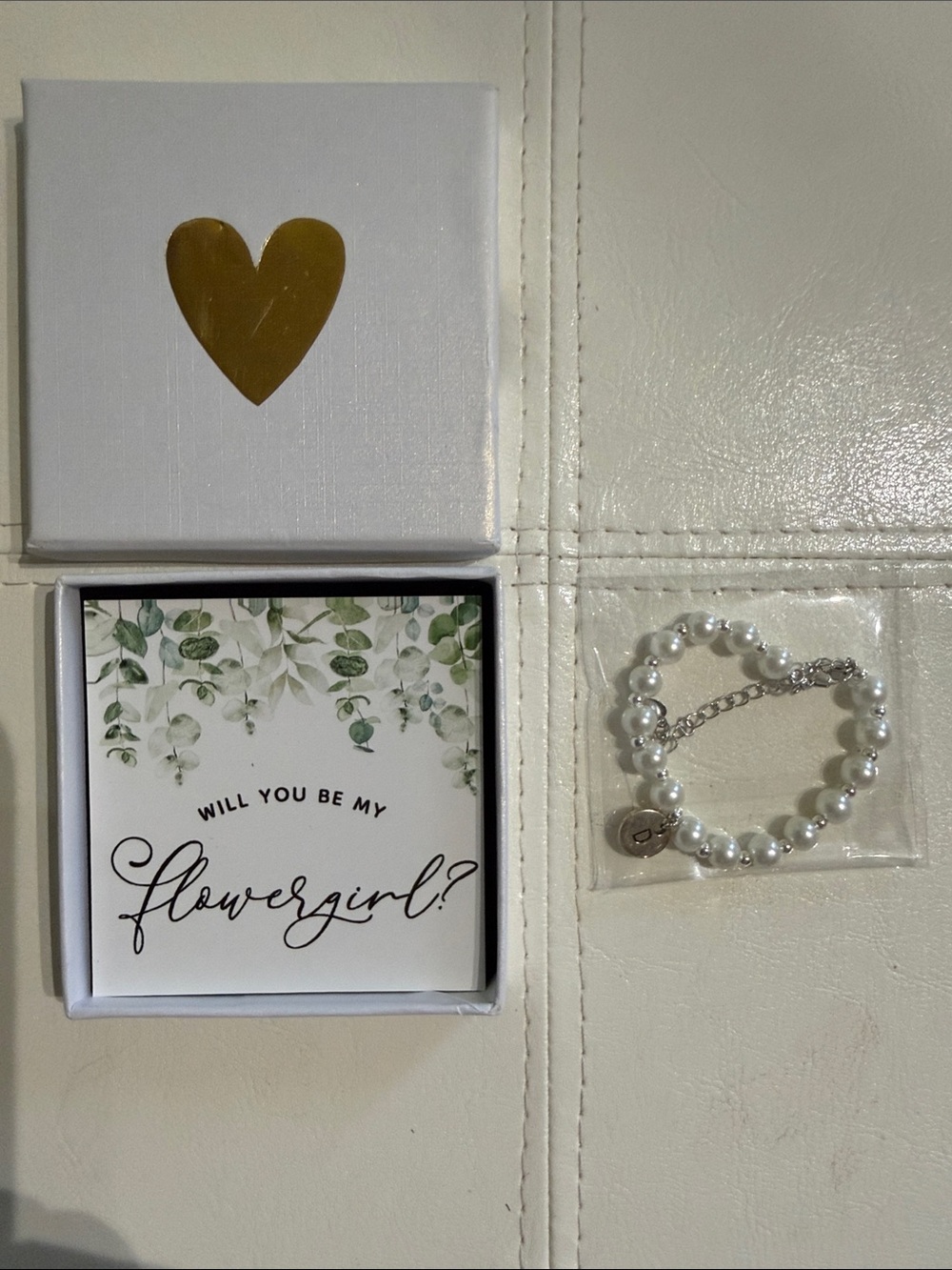 Pearl Beaded Flower Girl Bracelet - White